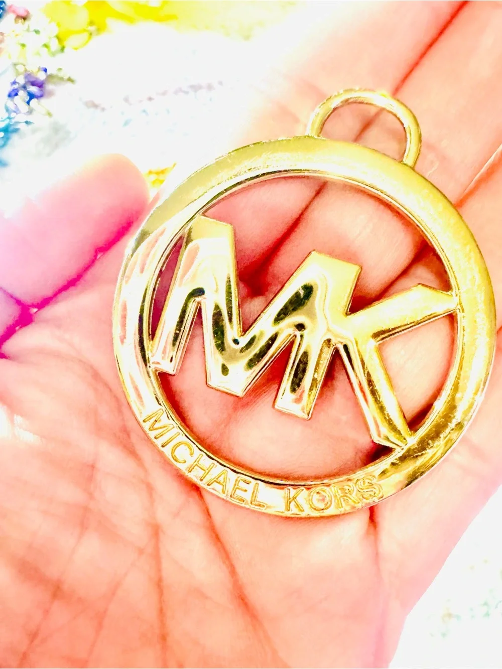 Michael Kors Gold MK Circle Logo Charm Keyring